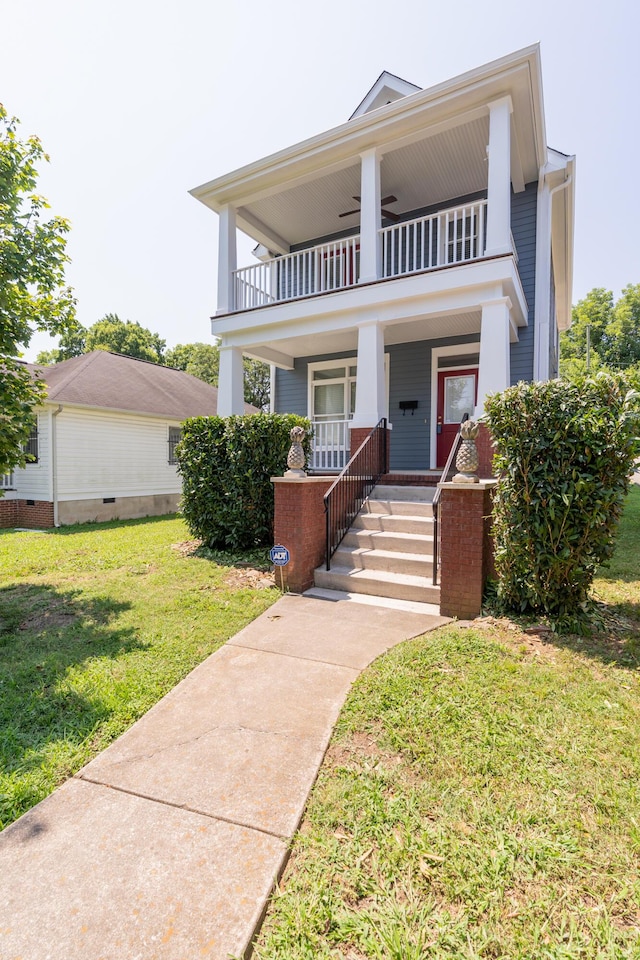 1106 Flynn St, Chattanooga, TN 37403 - view of front of home with a balcony, a porch, a front yard, and crawl space