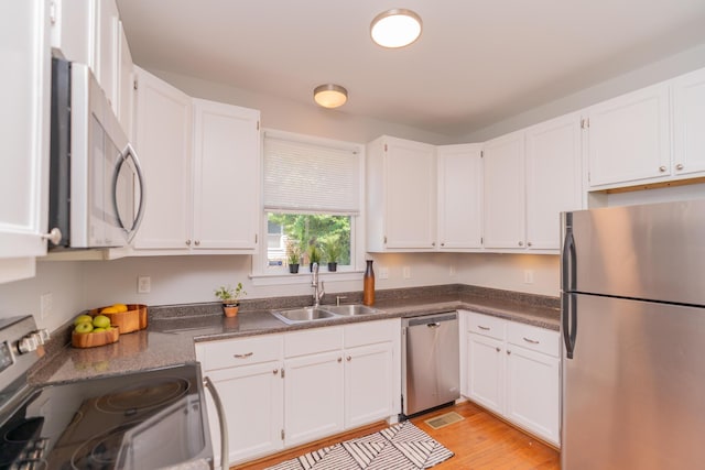 1106 Flynn St, Chattanooga, TN 37403 - kitchen featuring stainless steel appliances, white cabinets, and dark countertops