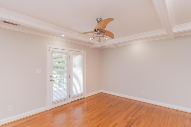 1106 Flynn St, Chattanooga, TN 37403 - empty room with light wood-type flooring, a ceiling fan, ornamental molding, beam ceiling, and recessed lighting