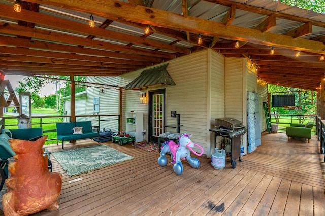 1727 Saunders Rd, Ringgold, GA 30736 - wooden deck with a grill and an outdoor living space