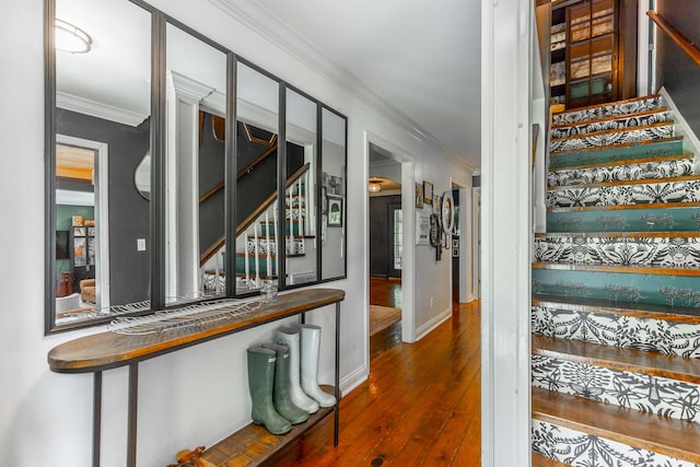 1727 Saunders Rd, Ringgold, GA 30736 - staircase featuring crown molding and wood-type flooring