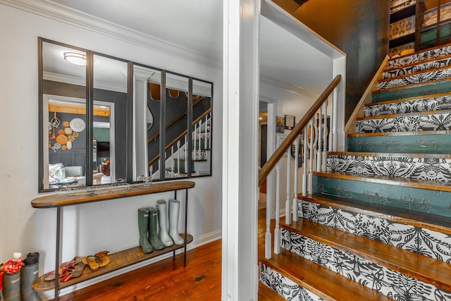 1727 Saunders Rd, Ringgold, GA 30736 - stairs featuring ornamental molding and wood-type flooring