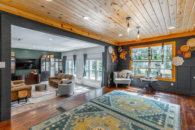 1727 Saunders Rd, Ringgold, GA 30736 - living area featuring hardwood / wood-style floors, recessed lighting, and wood ceiling