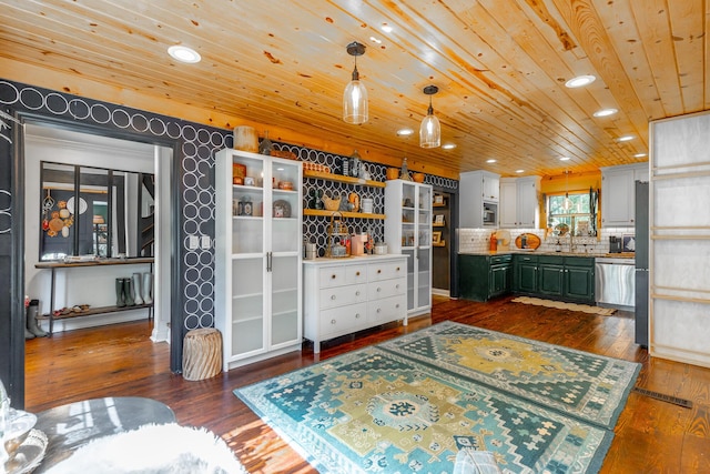 1727 Saunders Rd, Ringgold, GA 30736 - kitchen with wooden ceiling, dishwasher, dark wood-type flooring, recessed lighting, and tasteful backsplash