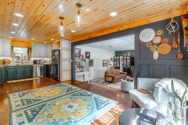 1727 Saunders Rd, Ringgold, GA 30736 - living area with dark wood-type flooring, recessed lighting, and wood ceiling