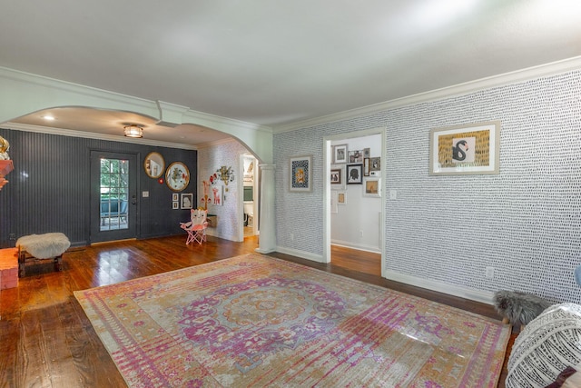 1727 Saunders Rd, Ringgold, GA 30736 - foyer entrance featuring arched walkways, hardwood / wood-style flooring, and ornamental molding