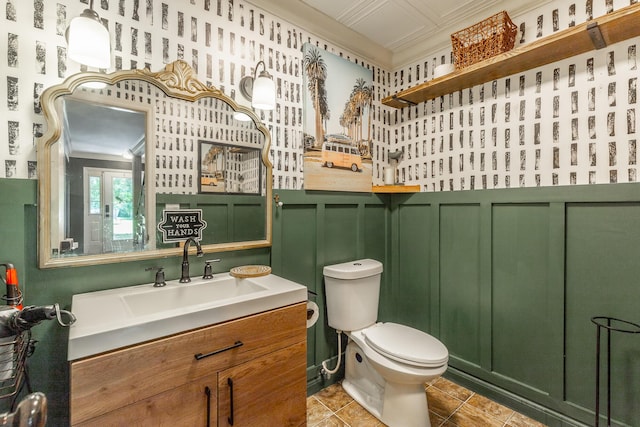 1727 Saunders Rd, Ringgold, GA 30736 - bathroom with vanity, tile patterned flooring, ornamental molding, and a decorative wall