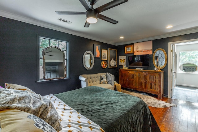 1727 Saunders Rd, Ringgold, GA 30736 - bedroom with multiple windows, hardwood / wood-style flooring, ornamental molding, recessed lighting, and a ceiling fan
