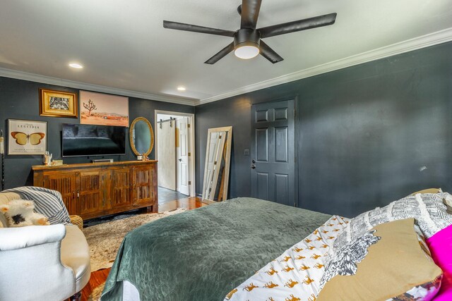 1727 Saunders Rd, Ringgold, GA 30736 - bedroom featuring ornamental molding, wood finished floors, recessed lighting, and a ceiling fan