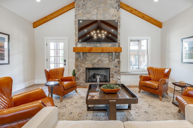 6 Heather Ln, Rising Fawn, GA 30738 - living area with a stone fireplace, wood finished floors, and recessed lighting