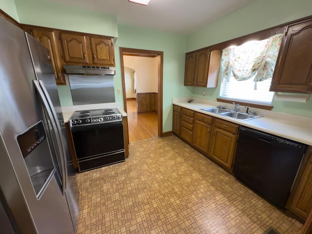 4630 Happy Valley Rd, Flintstone, GA 30725 - kitchen with stainless steel refrigerator with ice dispenser, black dishwasher, range with electric stovetop, under cabinet range hood, and light countertops