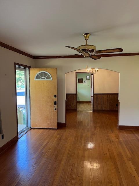 4630 Happy Valley Rd, Flintstone, GA 30725 - empty room with a ceiling fan, wood finished floors, and crown molding