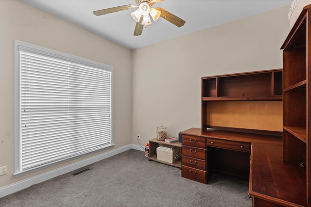 8189 Kaitlin Ln, Ooltewah, TN 37363 - office with a ceiling fan and carpet flooring