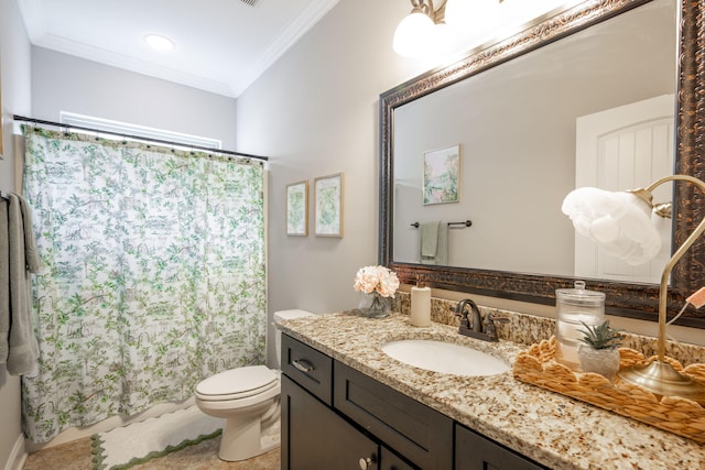 8502 Kennerly Ct, Ooltewah, TN 37363 - bathroom with vanity, crown molding, and a shower with curtain