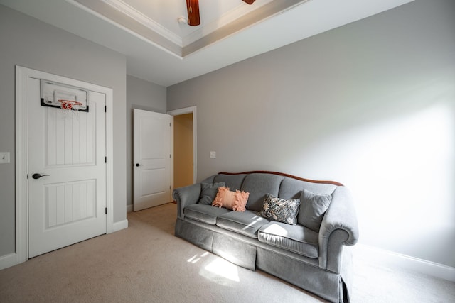 8502 Kennerly Ct, Ooltewah, TN 37363 - living room with carpet floors, ornamental molding, and a ceiling fan