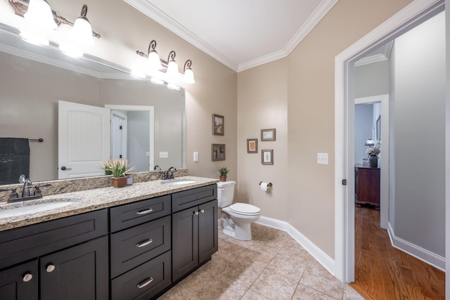 8502 Kennerly Ct, Ooltewah, TN 37363 - bathroom with ornamental molding, double vanity, and tile patterned flooring