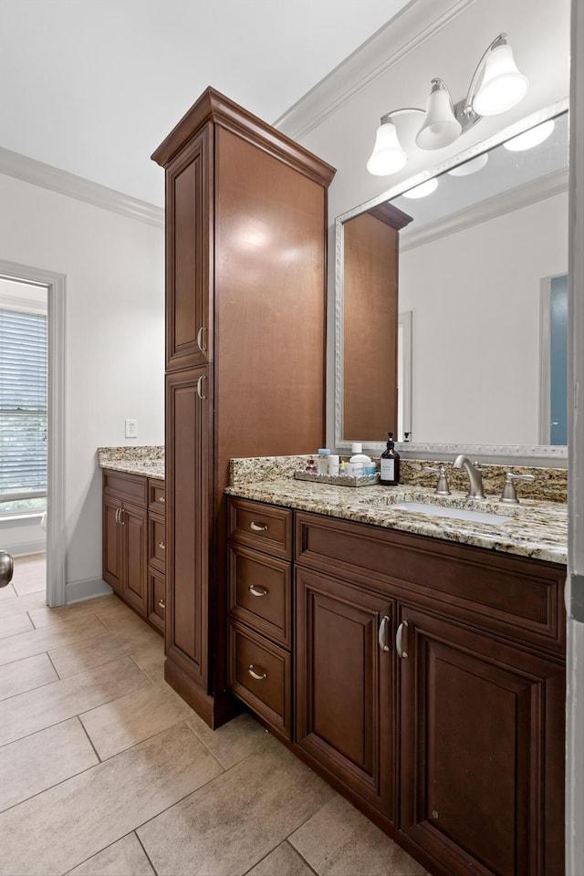 522 Rainsong Rd, Dalton, GA 30720 - bathroom featuring ornamental molding, vanity, and tile patterned flooring