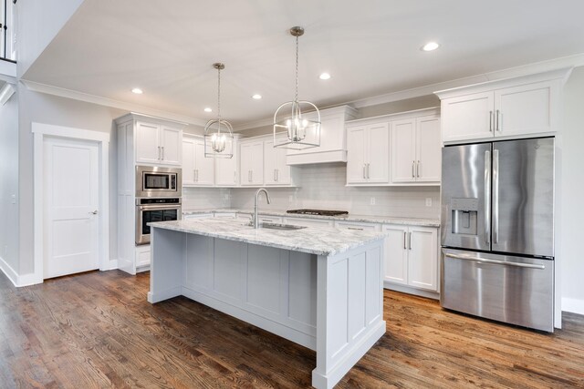 10619 Kavya Ln, Apison, TN 37302 - kitchen featuring stainless steel appliances, ornamental molding, backsplash, a chandelier, and recessed lighting