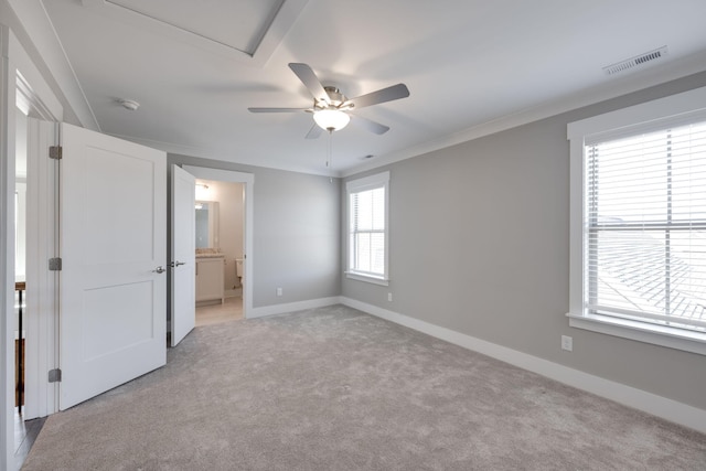 10619 Kavya Ln, Apison, TN 37302 - unfurnished bedroom with light carpet, ensuite bath, and a ceiling fan