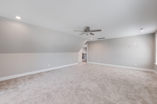 10619 Kavya Ln, Apison, TN 37302 - additional living space with ceiling fan, lofted ceiling, light colored carpet, and recessed lighting