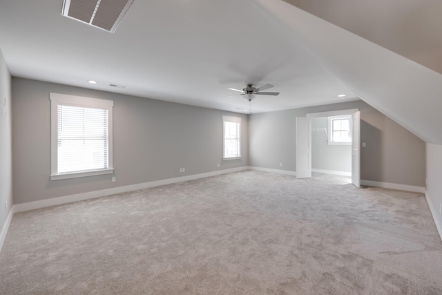 10619 Kavya Ln, Apison, TN 37302 - additional living space featuring light colored carpet, a ceiling fan, recessed lighting, and lofted ceiling