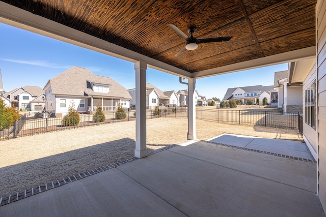 10619 Kavya Ln, Apison, TN 37302 - fenced backyard with a residential view, ceiling fan, and a patio area