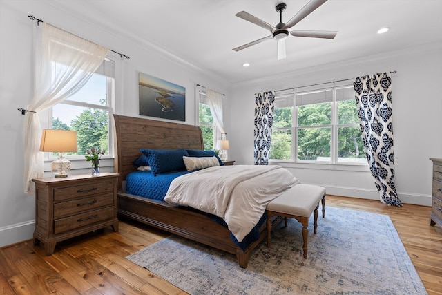 2109 E Brow Rd, Walden, TN 37377 - bedroom featuring ornamental molding, light wood finished floors, recessed lighting, and a ceiling fan