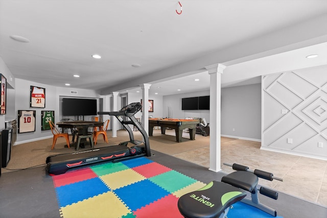 2109 E Brow Rd, Walden, TN 37377 - exercise area featuring decorative columns, pool table, and recessed lighting