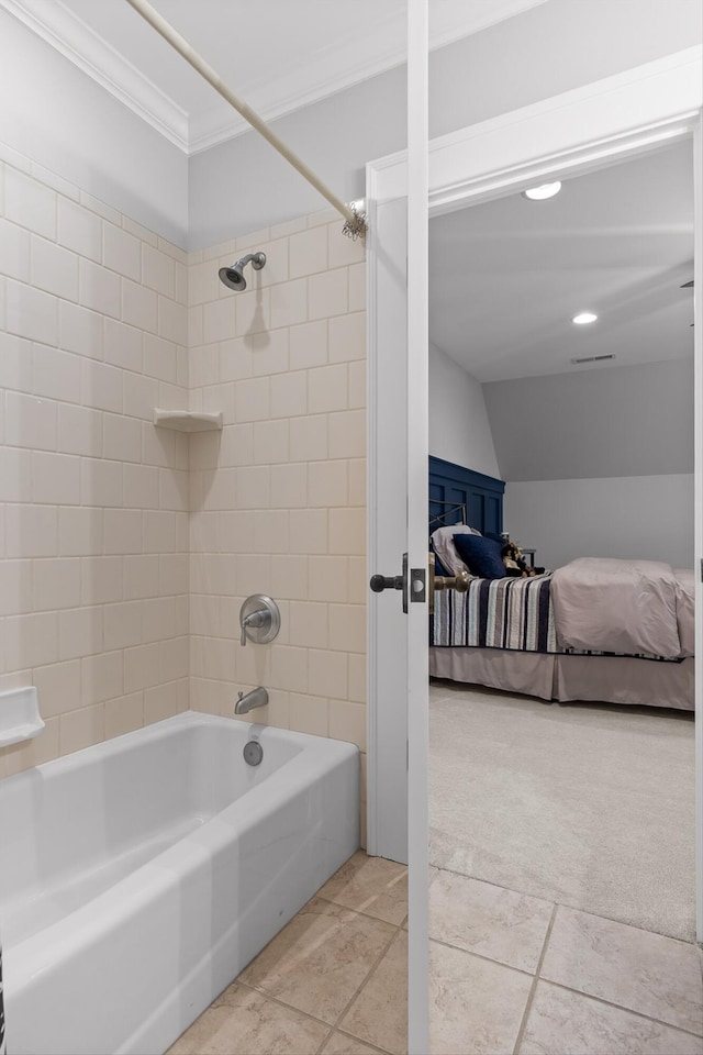 2109 E Brow Rd, Walden, TN 37377 - ensuite bathroom with shower / tub combination, crown molding, tile patterned floors, and recessed lighting