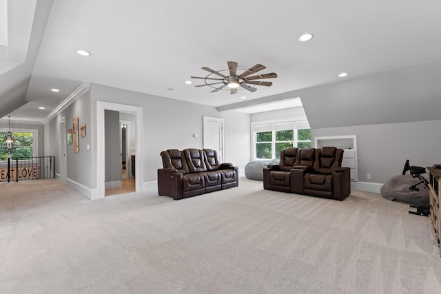 2109 E Brow Rd, Walden, TN 37377 - carpeted living area featuring recessed lighting, a ceiling fan, and vaulted ceiling