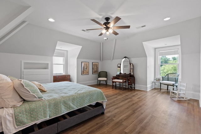 2109 E Brow Rd, Walden, TN 37377 - bedroom with vaulted ceiling, wood finished floors, a ceiling fan, and recessed lighting