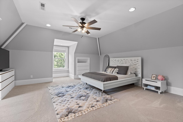 2109 E Brow Rd, Walden, TN 37377 - carpeted bedroom with vaulted ceiling, recessed lighting, and ceiling fan
