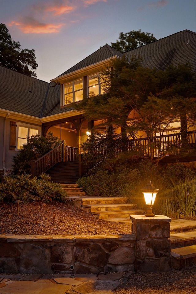 2109 E Brow Rd, Walden, TN 37377 - view of front of home featuring stairs, a shingled roof, and a porch