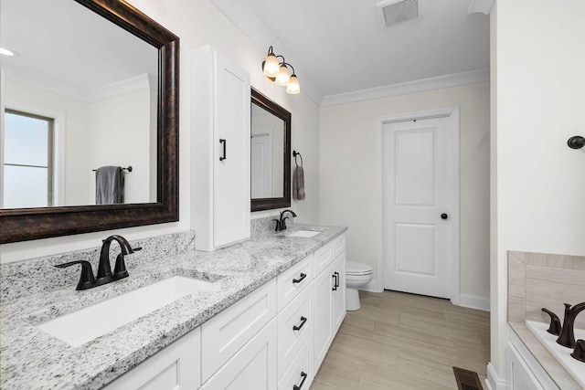6859 Steep Hl, Ooltewah, TN 37363 - bathroom featuring double vanity, a bathtub, and ornamental molding
