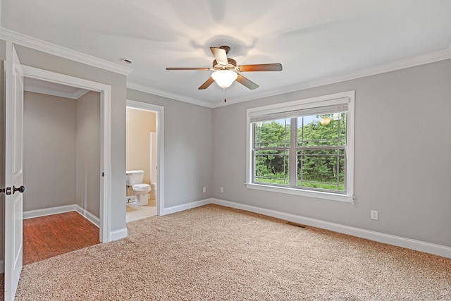 1864 Gate Tower Way NE, Cleveland, TN 37312 - unfurnished bedroom with carpet floors, ornamental molding, ensuite bathroom, and ceiling fan