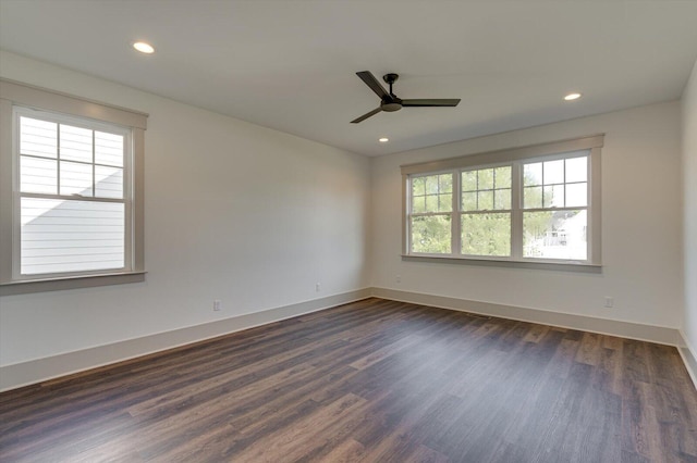 7104 Paxton Cir, Hixson, TN 37343 - unfurnished room featuring plenty of natural light, dark wood finished floors, ceiling fan, and recessed lighting