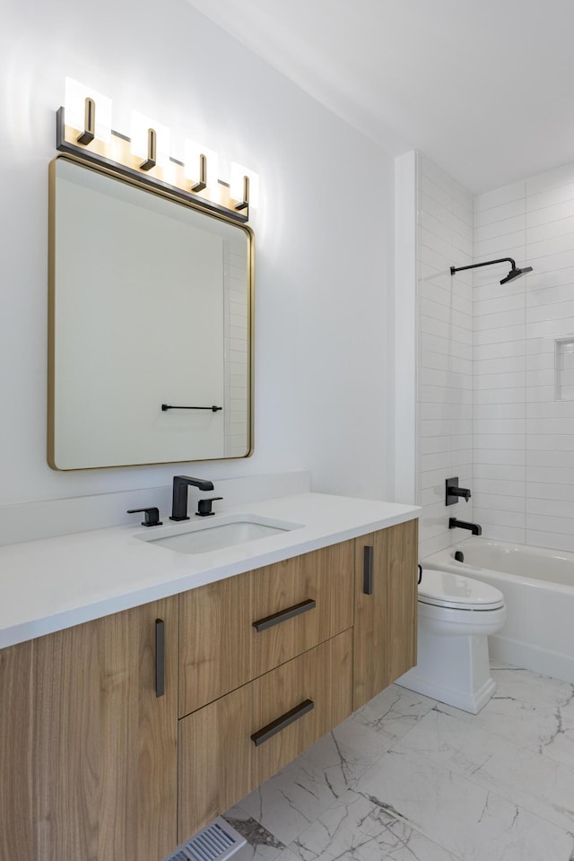1034 Montlake Rd, Soddy Daisy, TN 37379 - bathroom with vanity, shower / bath combination, and marble look tile flooring