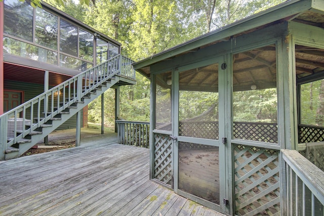 9028 Warbler Ln, Chattanooga, TN 37421 - wooden deck featuring stairs and a sunroom