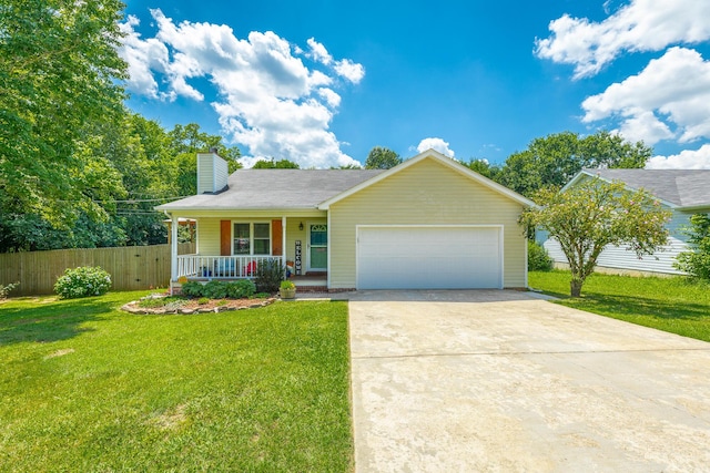 171 Gentry Rd, Ringgold, GA 30736 - ranch-style house with covered porch, a garage, driveway, and a chimney