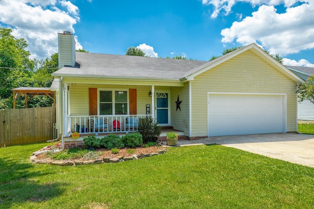 171 Gentry Rd, Ringgold, GA 30736 - ranch-style home with covered porch, concrete driveway, a garage, and a chimney