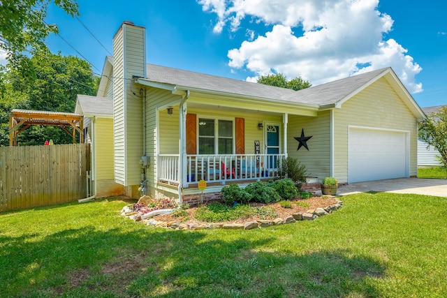 171 Gentry Rd, Ringgold, GA 30736 - view of front facade with a porch, a garage, concrete driveway, a chimney, and a shingled roof
