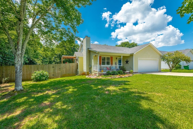 171 Gentry Rd, Ringgold, GA 30736 - view of front facade with covered porch, a chimney, an attached garage, and concrete driveway
