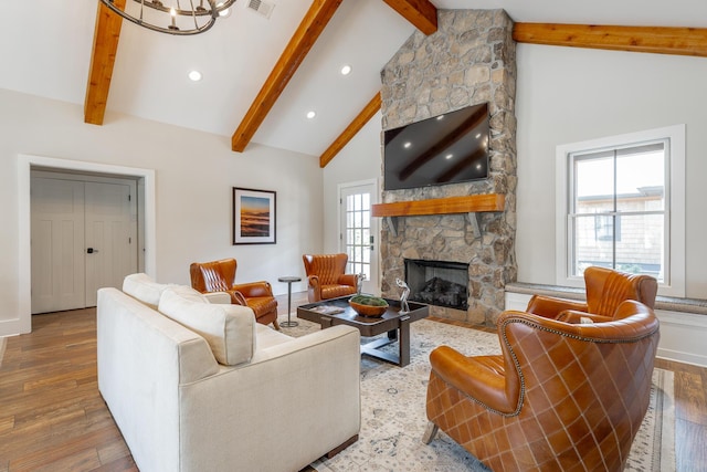 8 Heather Ln, Rising Fawn, GA 30738 - living area featuring wood finished floors, a fireplace, and recessed lighting
