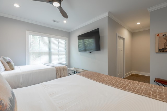 8 Heather Ln, Rising Fawn, GA 30738 - carpeted bedroom with recessed lighting, a ceiling fan, and crown molding
