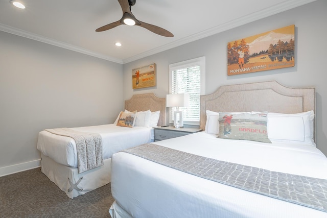 8 Heather Ln, Rising Fawn, GA 30738 - carpeted bedroom featuring ornamental molding, recessed lighting, and a ceiling fan