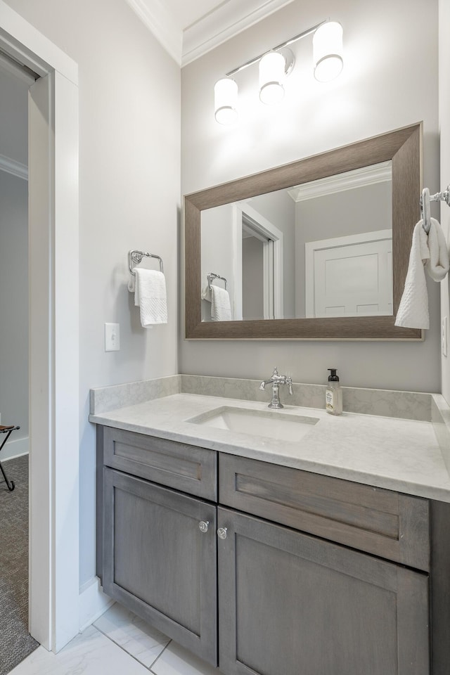 8 Heather Ln, Rising Fawn, GA 30738 - bathroom with ornamental molding, vanity, and marble finish flooring