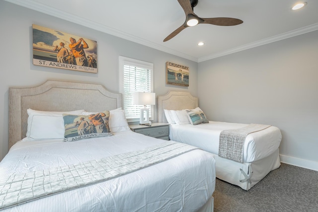 8 Heather Ln, Rising Fawn, GA 30738 - bedroom with ornamental molding, recessed lighting, a ceiling fan, and carpet