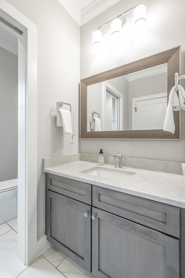 8 Heather Ln, Rising Fawn, GA 30738 - bathroom with ornamental molding, vanity, and marble look tiles