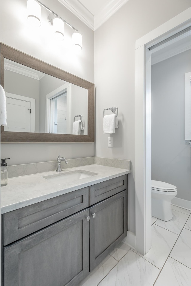 8 Heather Ln, Rising Fawn, GA 30738 - bathroom with ornamental molding, vanity, and marble finish floors