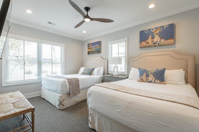 8 Heather Ln, Rising Fawn, GA 30738 - carpeted bedroom featuring recessed lighting, ornamental molding, and a ceiling fan